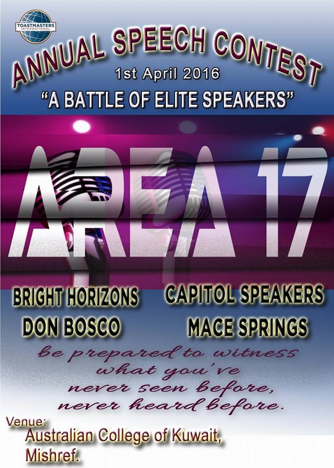 Area 17 Annual Speech Contest 2016 Events in Kuwait