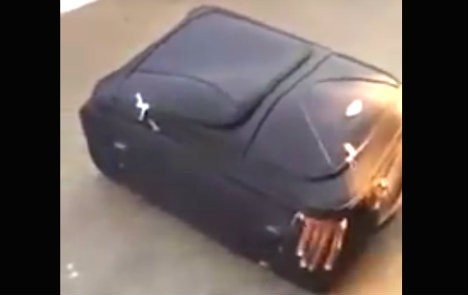 Man emerges from suitcase