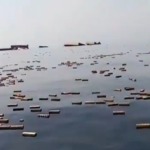 Thousands of iPhones are floating in the sea.
